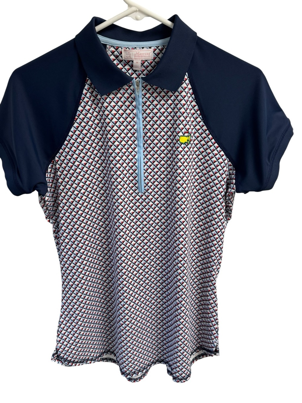 Peter‎ Millar Golf Navy, White & Red Geometric Short Sleeve Polo